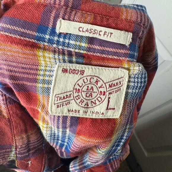 LUCKY BRAND Mens Western Plaid Classic Fit Pearl Snap Button Down Shirt Size L - Picture 4 of 9